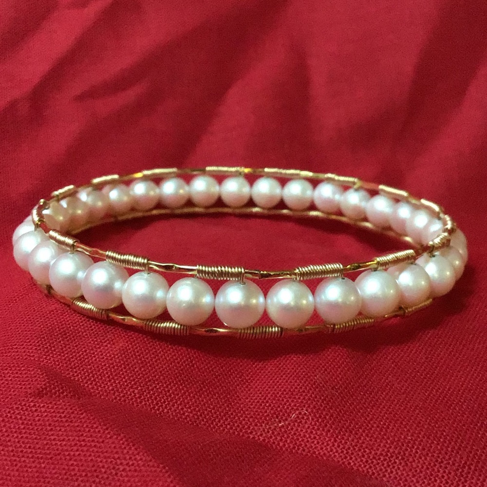 NWT Gold Pearl Bangle Bracelet handmade